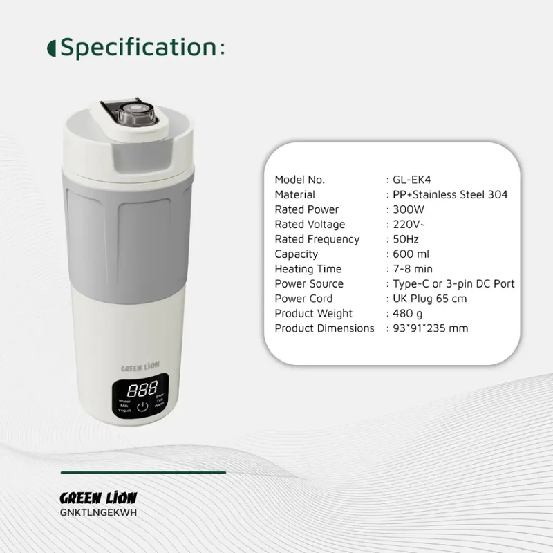 Green Lion Kettle & Go Electric Kettle 600ml