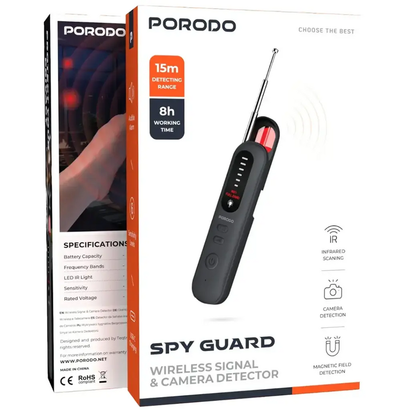 Porodo Spy Guard All-in-1 Hidden Camera Detector with Built-in Antenna 500mAh