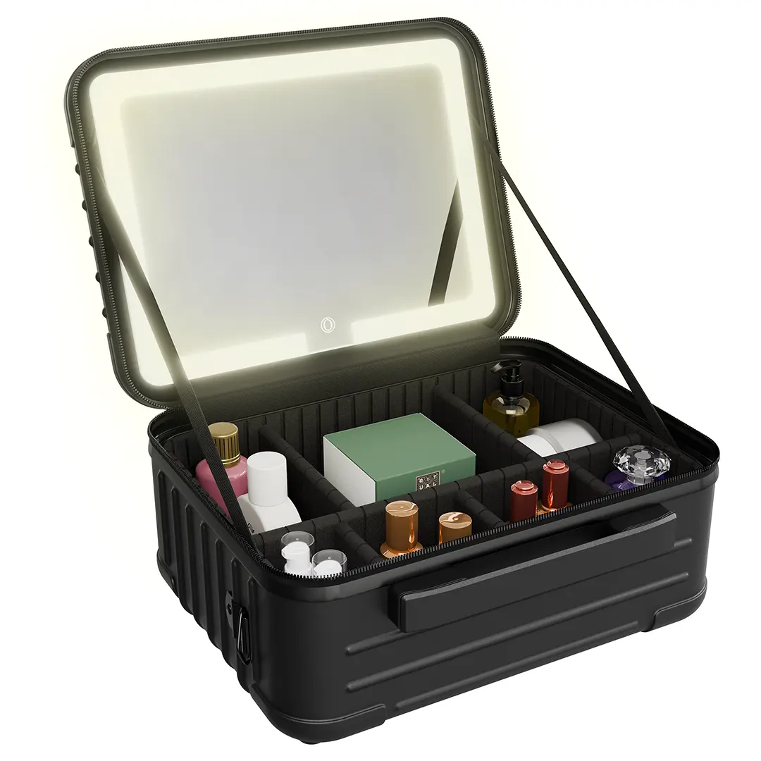 Porodo Makeup Bags PC+ABS LED light mirror - Black
