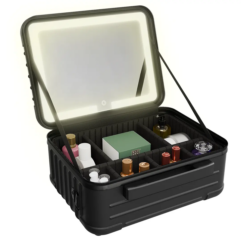 Porodo Makeup Bags PC+ABS LED light mirror - Black