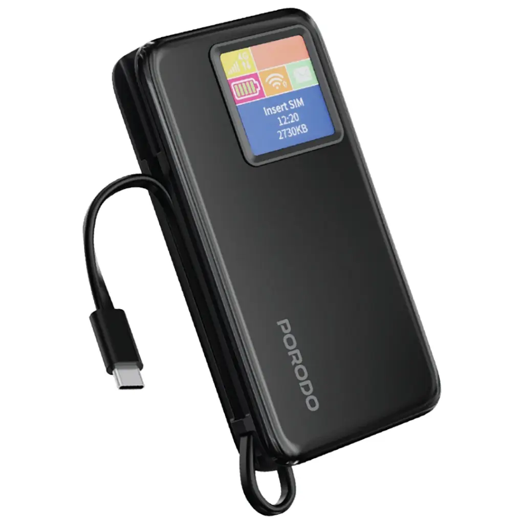 Porodo 4G MIFI Powerbank 10000mAh With Type C cable - Black