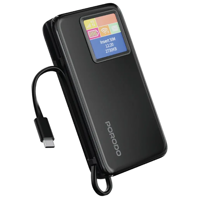 Porodo 4G MIFI Powerbank 10000mAh With Type C cable - Black