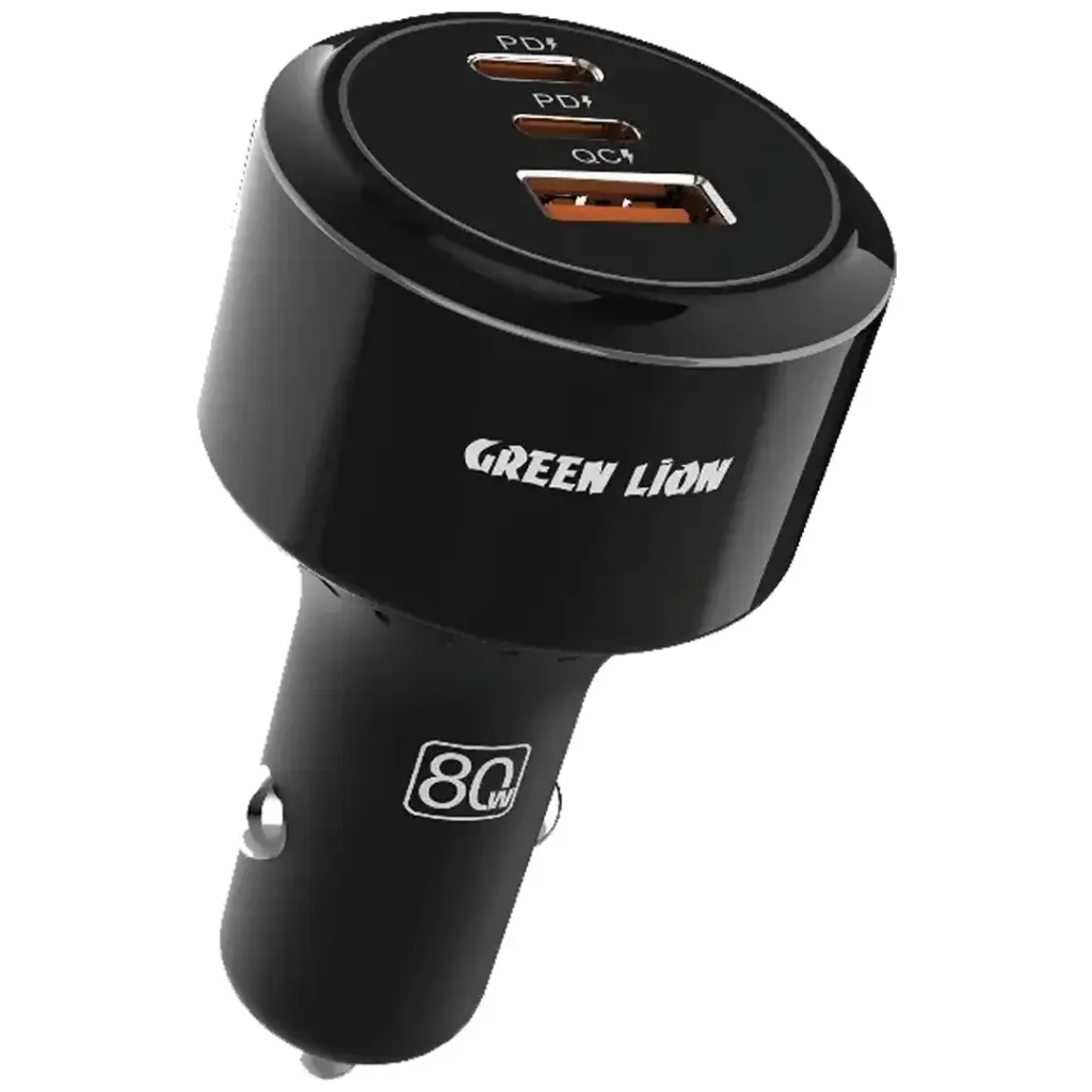 Green Lion Roadex Triple Port Car Charger 80W C to L 1m Cable - Black