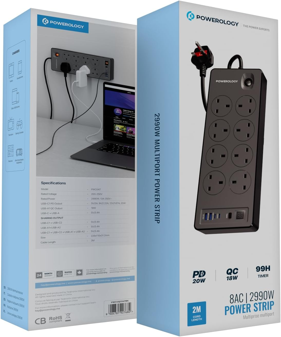 Powerology Timing control USB 8 Socket Timing control USB 200-250V