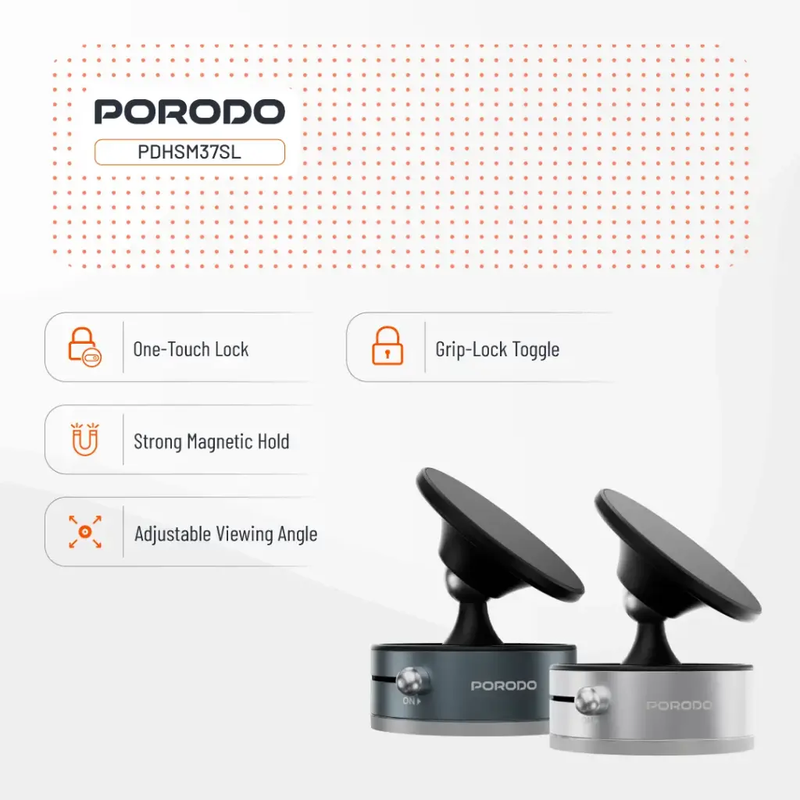 Porodo MultiSurface Magsafe Phone Holder with Manual section ABS + PC +Aluminum alloy+ TPE - Dark Gra