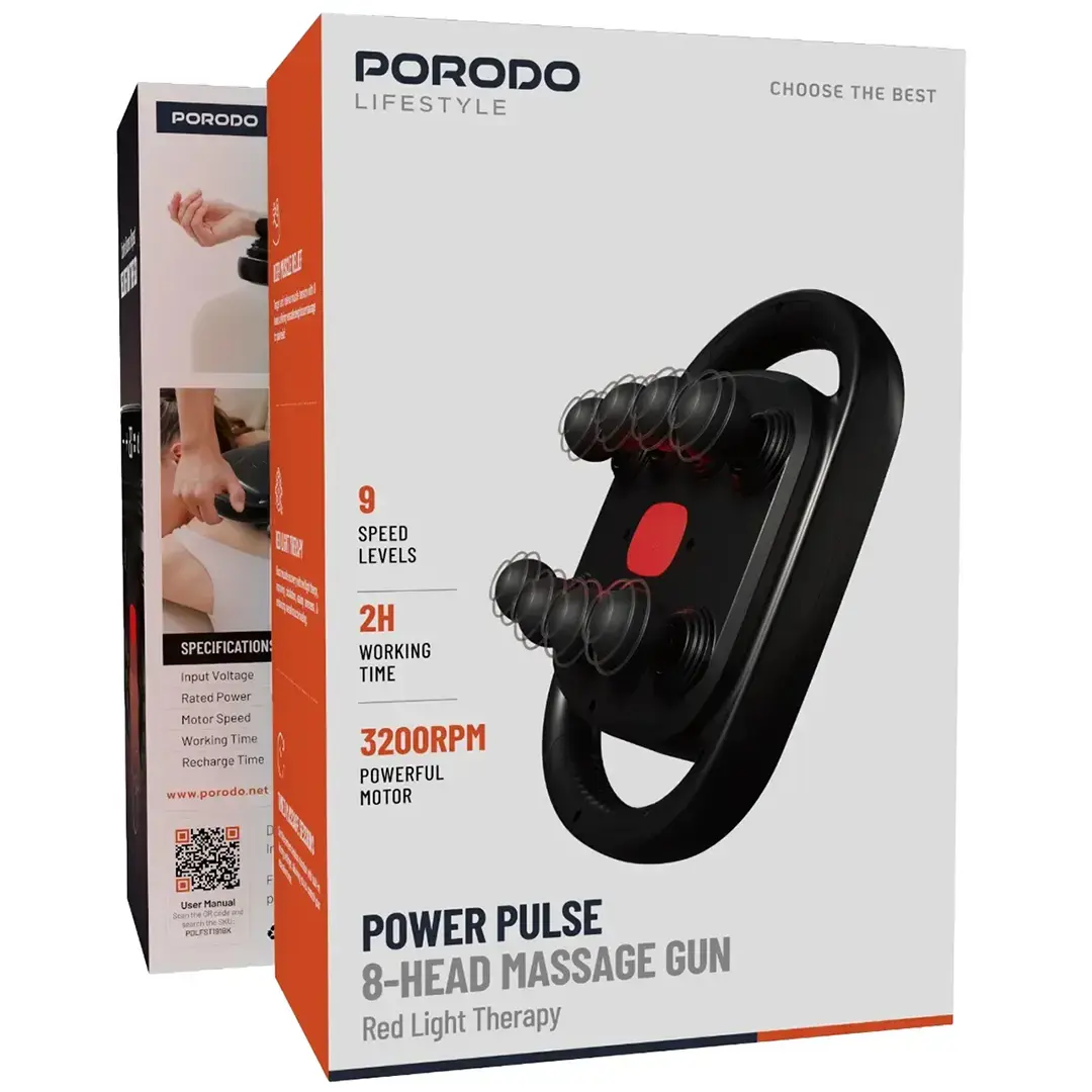 Porodo Power Pulse With 8 massage heads Type-C USB charge cable 1500mAh - Black