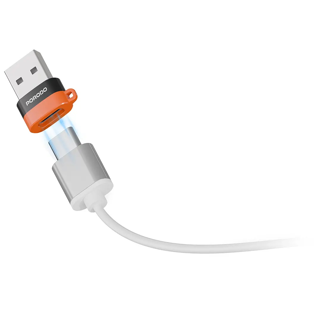 Porodo SnapCharge USB-A To USB-C Converter Power Charging And Data Transfer - Black Orange