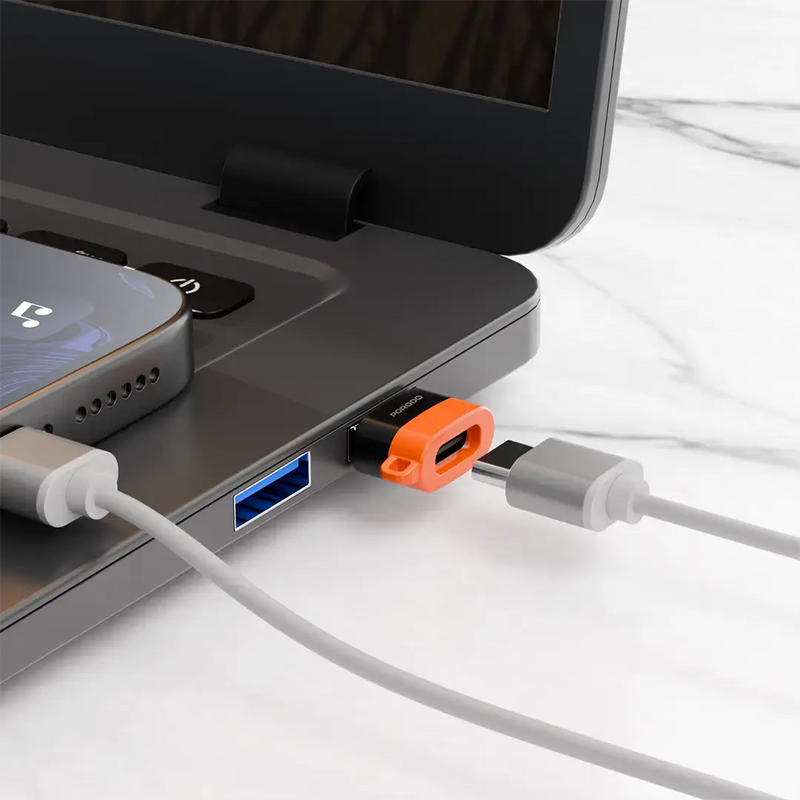 Porodo SnapCharge USB-A To USB-C Converter Power Charging And Data Transfer - Black Orange
