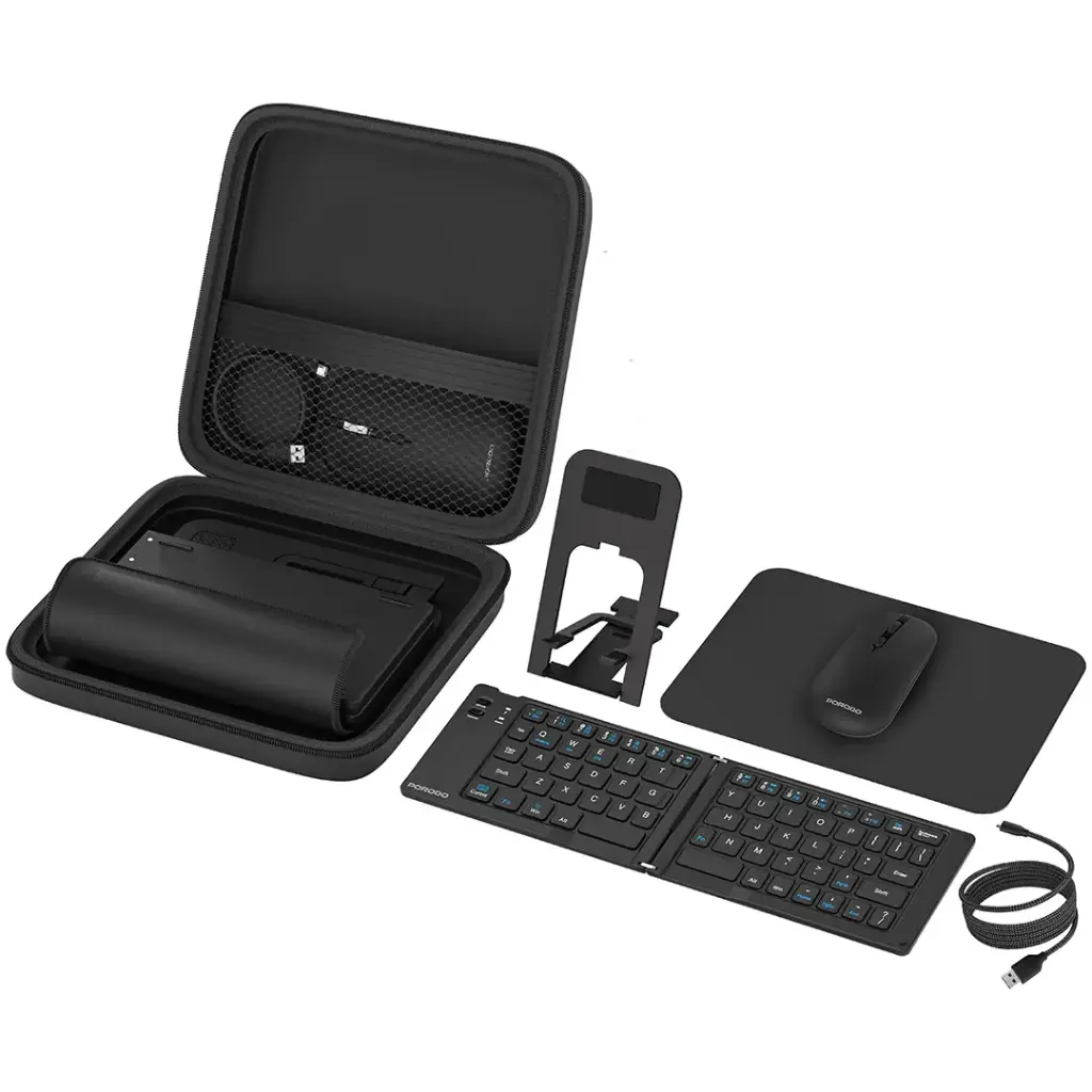 Porodo 6-In-1 Keyboard & Mouse Set Magnetic Cable Phone Stand & Travel Case