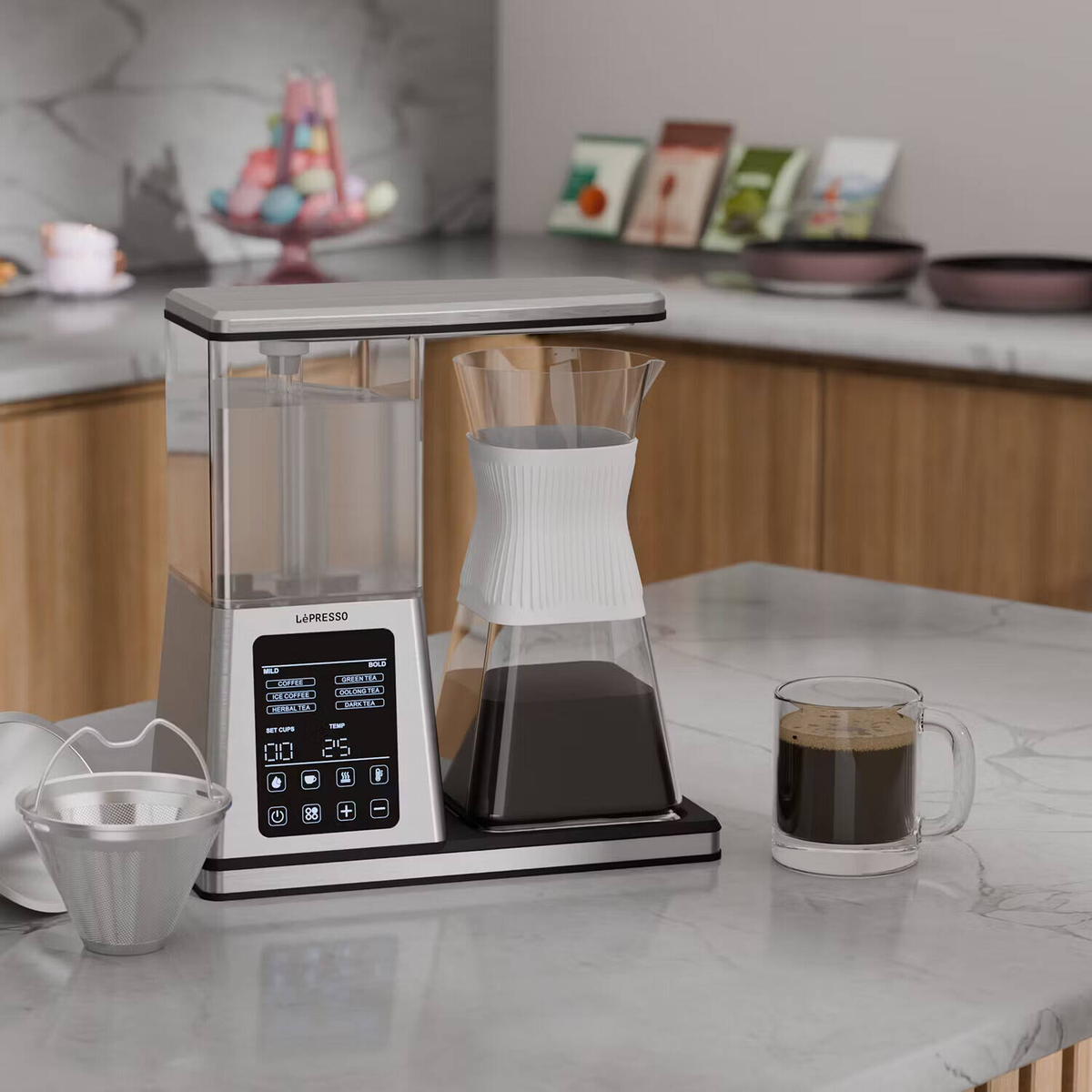 LEPRESSO Crystal Brew 220-240V DRIP COFFE MACHINE WITH LCD CONTROL - SILVER