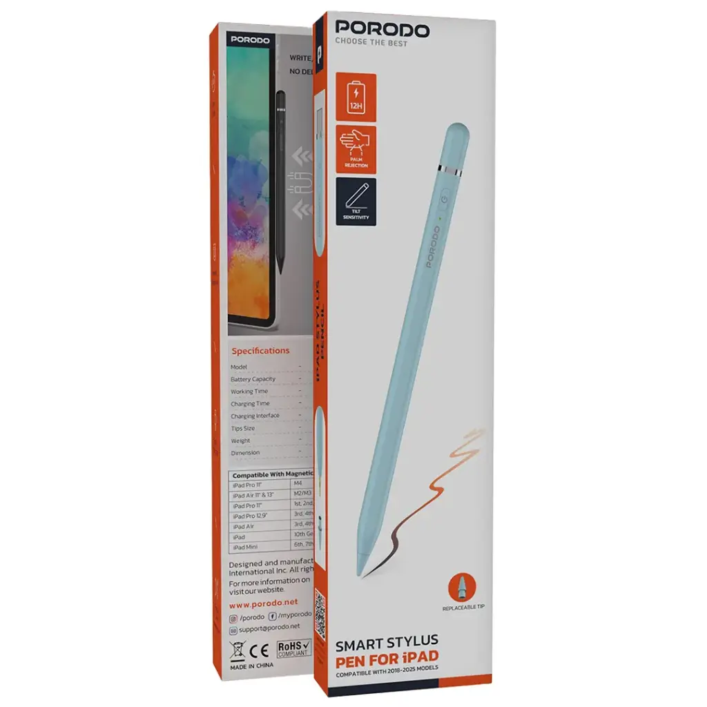 PORODO 130mAh STYLUS PEN WITH LITHIUM BATTERY AND TYPE C CHARGING