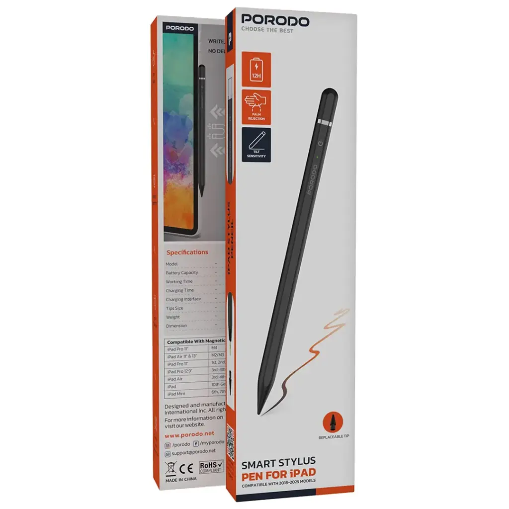PORODO 130mAh STYLUS PEN WITH LITHIUM BATTERY AND TYPE C CHARGING