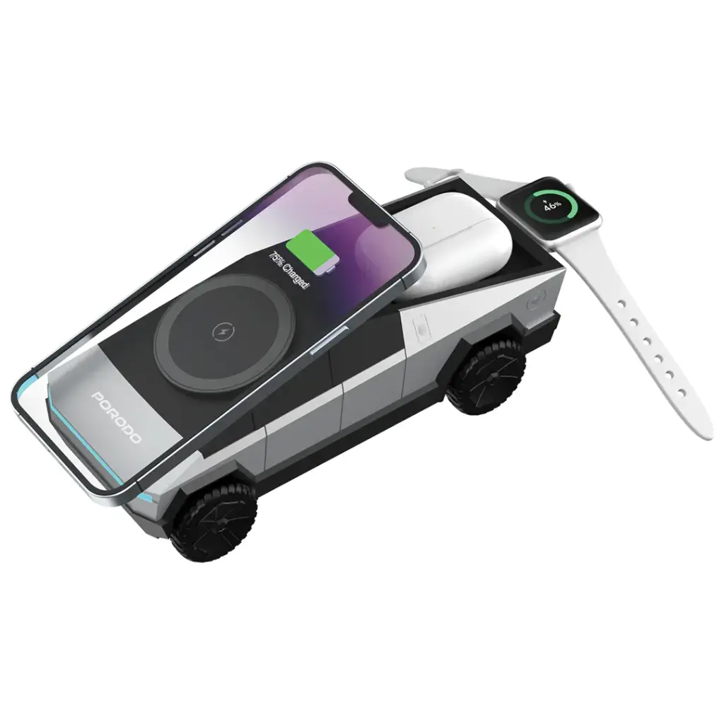 Porodo Cyber Dock Wireless Charger With Rotating Stand - Grey