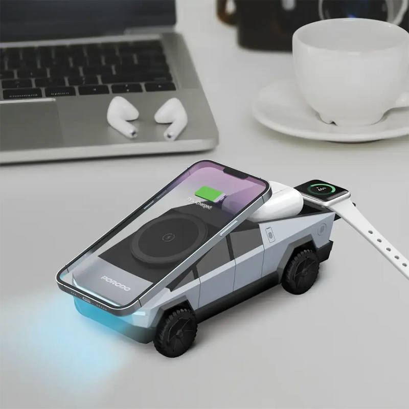 Porodo Cyber Dock Wireless Charger With Rotating Stand - Grey