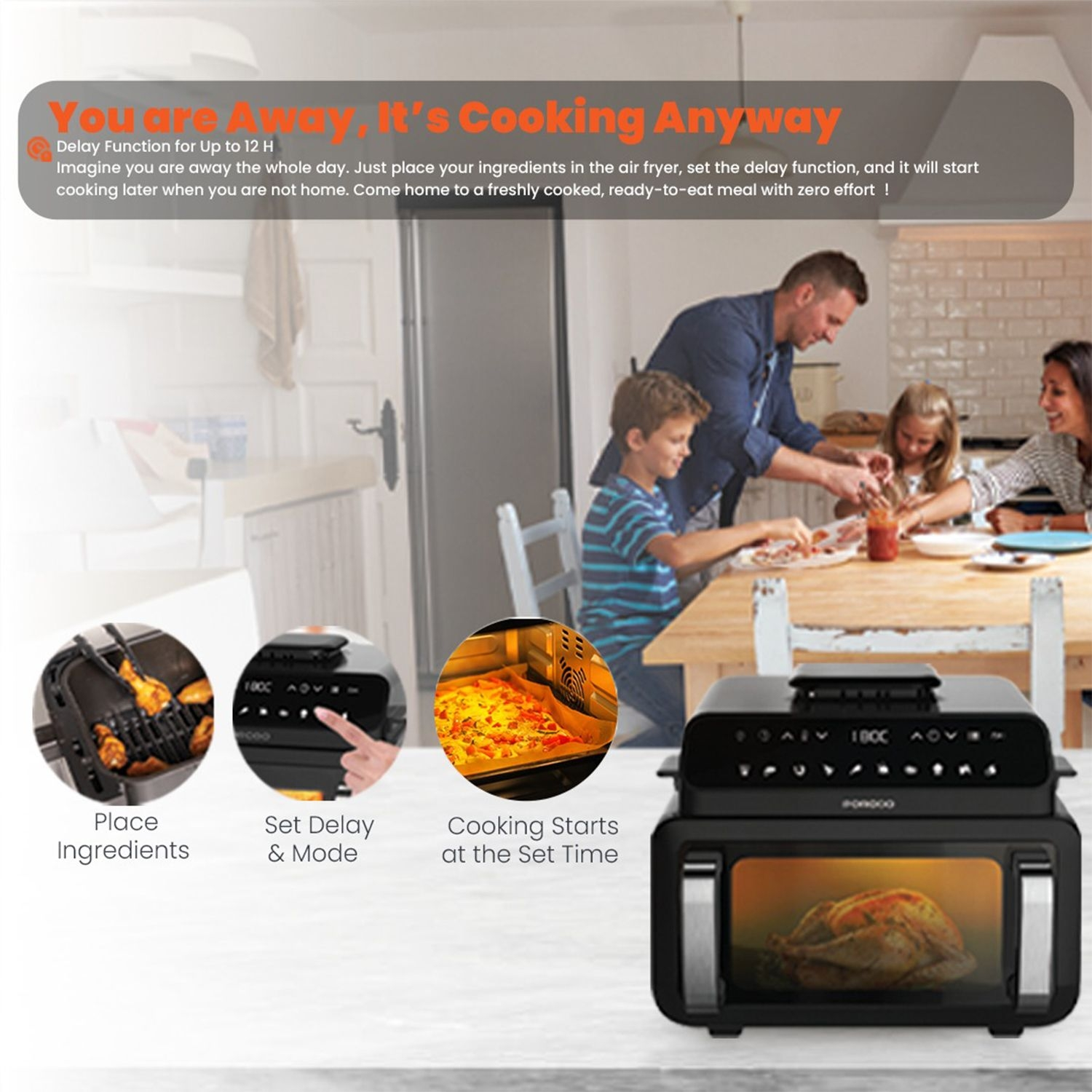 PORODO Flexi Cook Pro 2100W 3 IN 1 AIR FRYER WITH DUAL HEATING +DELAY TIMER