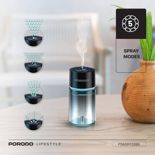 PORODO Valencia 300mAh*120ML AROMA DIFFUSER WITH RGB LIGHT- BK