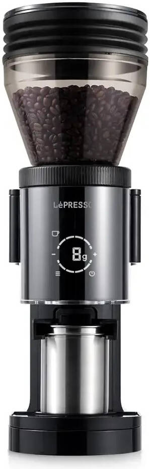 LePresso Grindeur Precision Conical Burr Grinder Digital Weight Control - Black