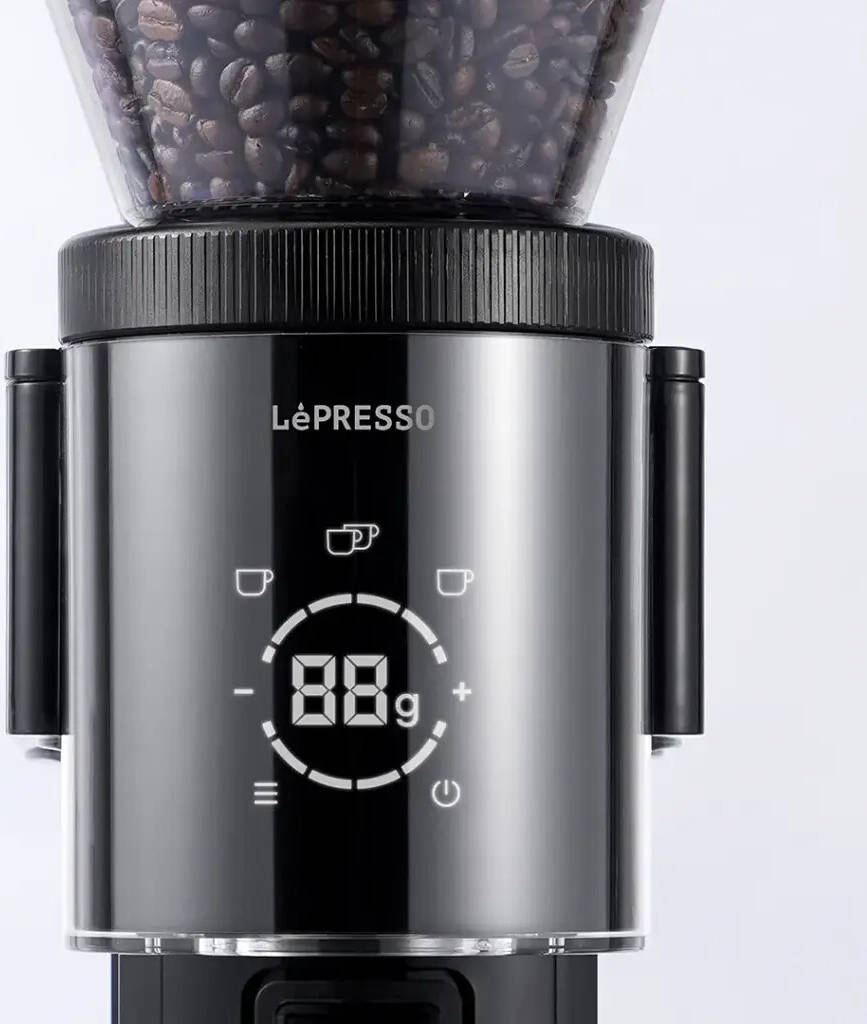 LePresso Grindeur Precision Conical Burr Grinder Digital Weight Control - Black