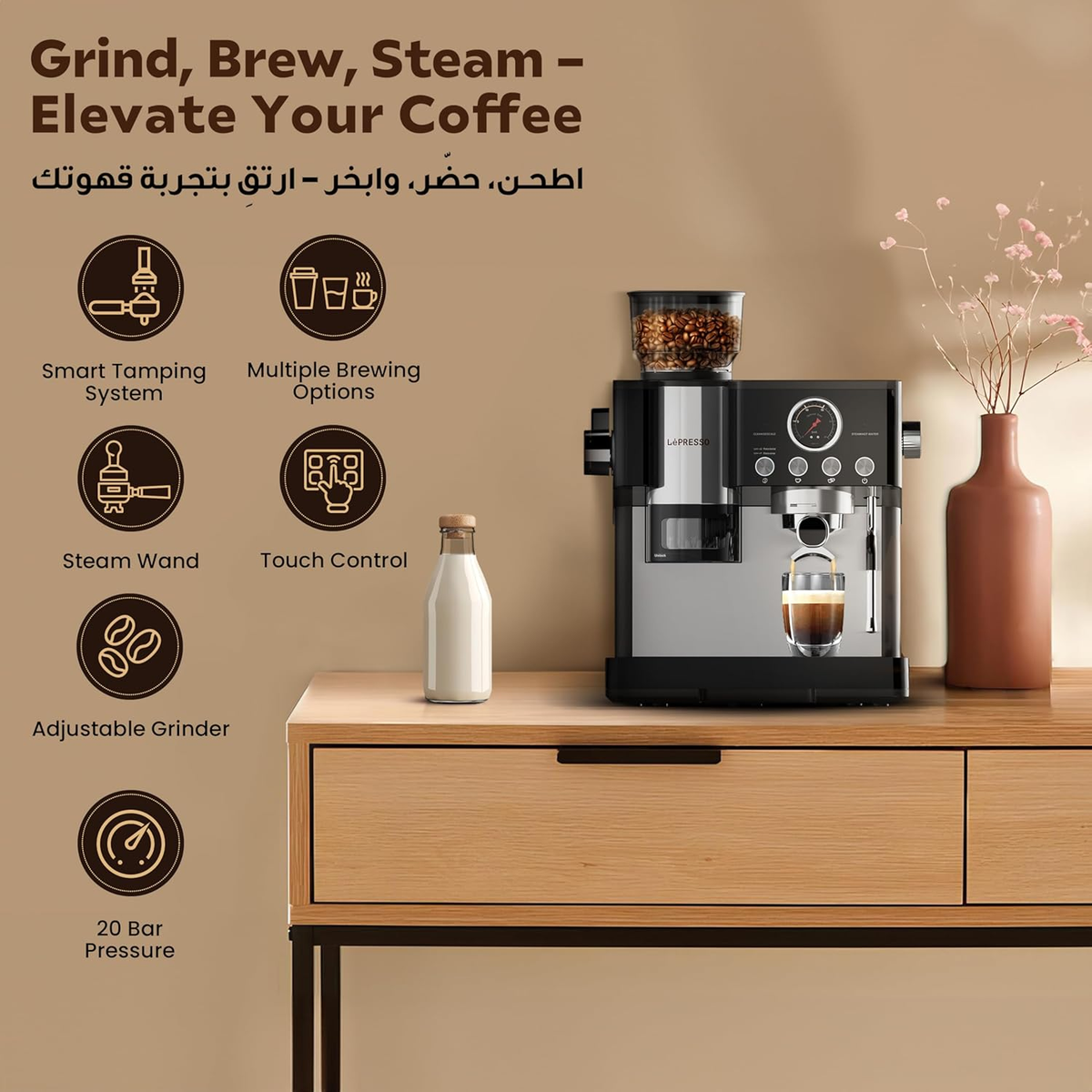 LePresso Maestro Semi-Automatic Coffee Machine Smart Tamping System - Black