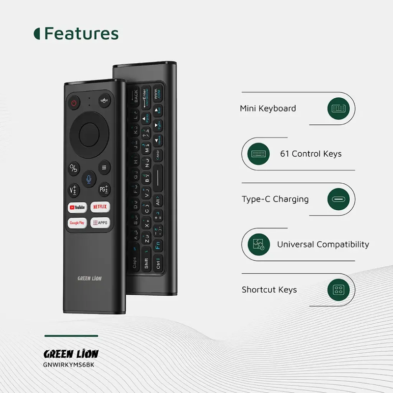 Green Lion Wireless Remote Pro with Keyboard and Mouse - Black