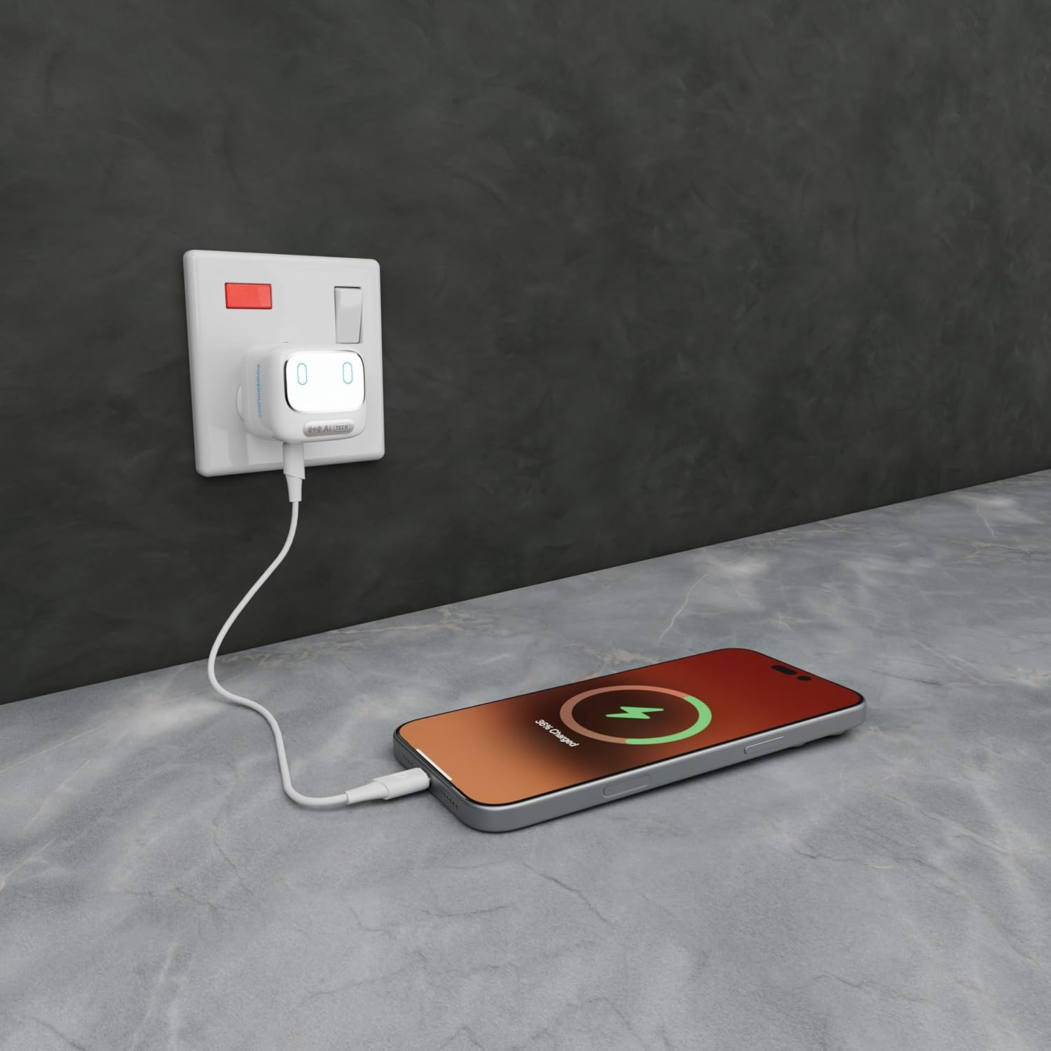 Powerology Lunix 45W AI Charger OUTPUT： 45W (max) with EU & UK PLUG ADAPTER - White