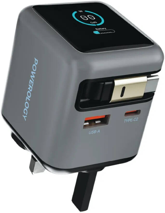 Powerology Halo 70W charger with retractable cable OUTPUT 70W (max) + Laser print