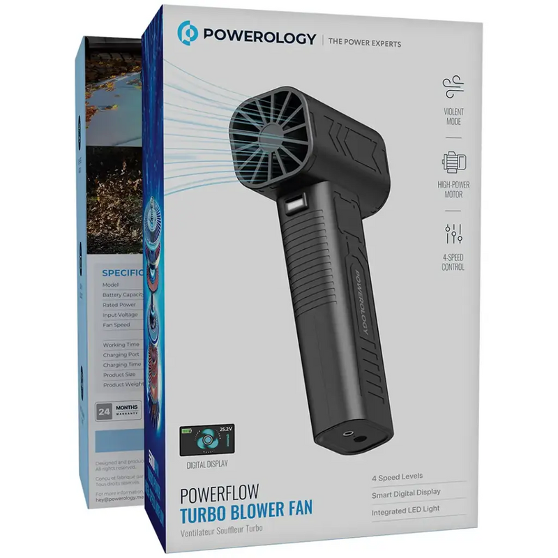 Powerology Powerflow 24000mAh Turbo Blower Fan with LED Light - Black