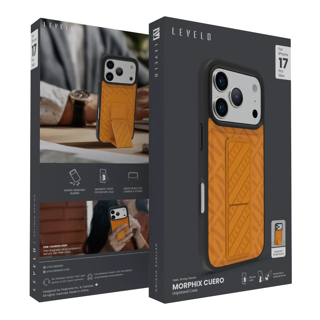 Levelo Morphix Cuero Gripstand Case For iPhone 17 Pro Max - Sunrise Orange