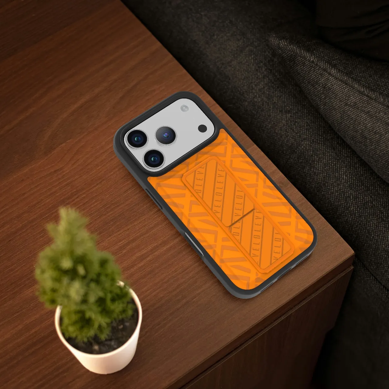 Levelo Morphix Cuero Gripstand Case For iPhone 17 Pro Max - Sunrise Orange