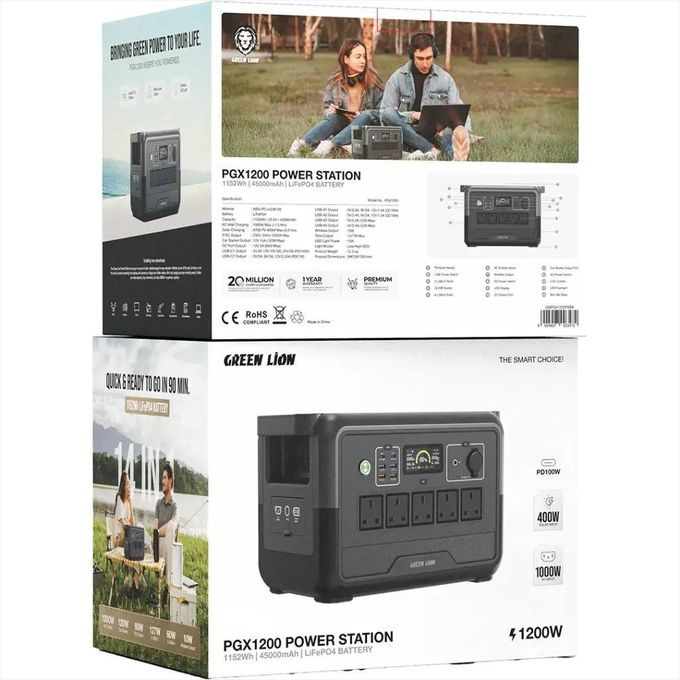 Green Lion PGX1200 Power Station with 1152Wh & 45000mAh LiFePO4 Battery - Black