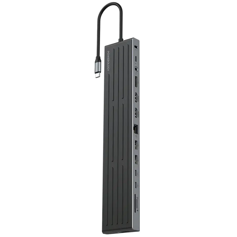 Powerology Nexis 13 In 1 Multi-Display USB-C Hub & Laptop Stand - Black