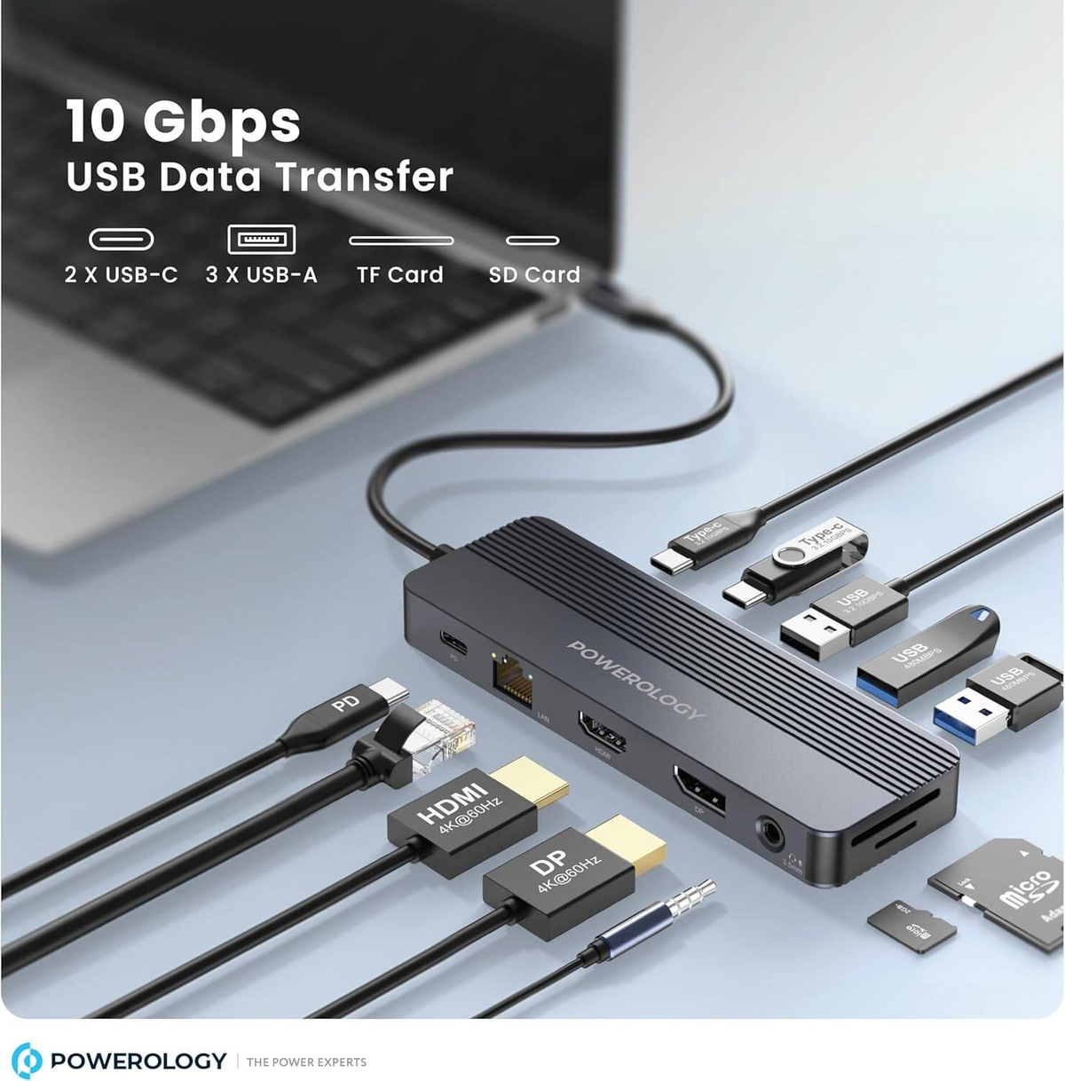 Powerology PD 100W 12-in-1 USB-C Hub with 3.2 10GBPS