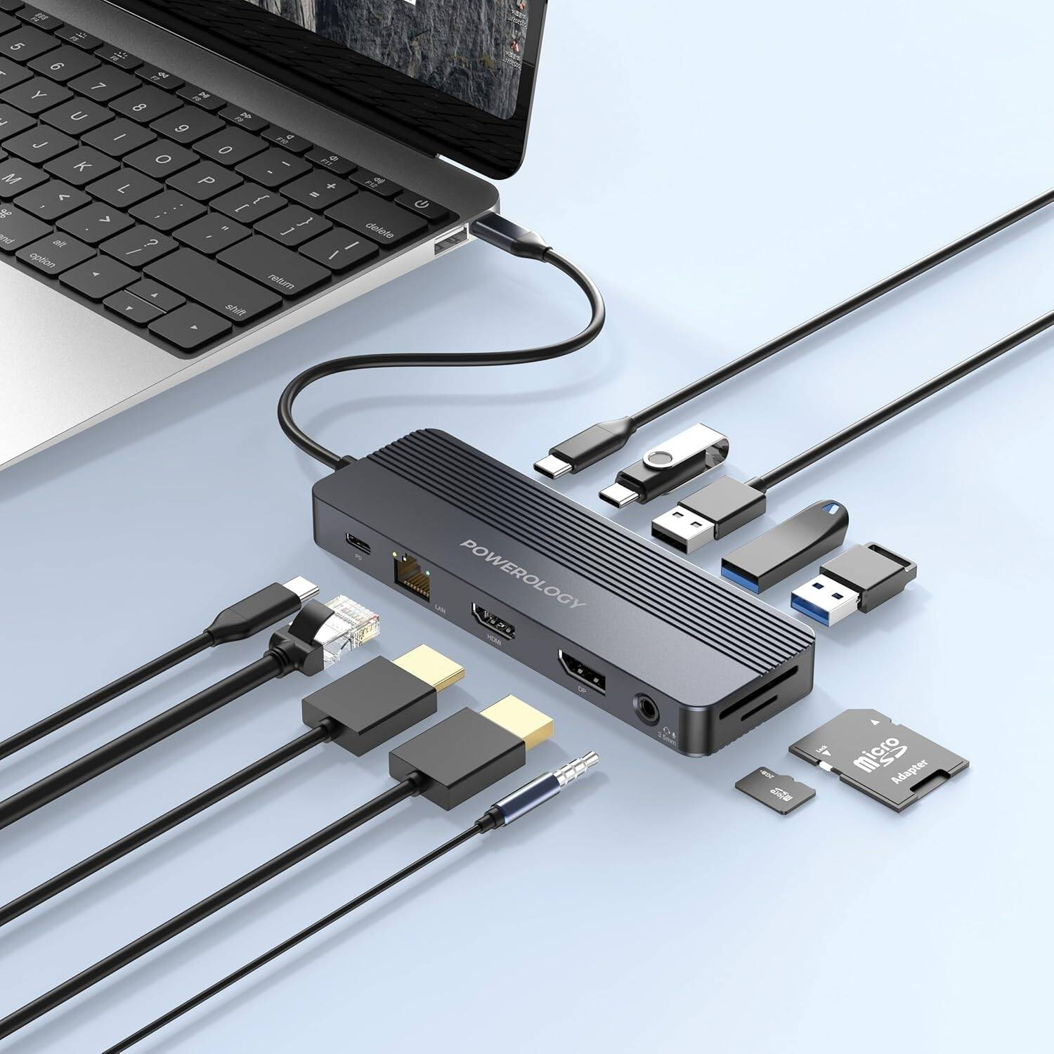 Powerology PD 100W 12-in-1 USB-C Hub with 3.2 10GBPS