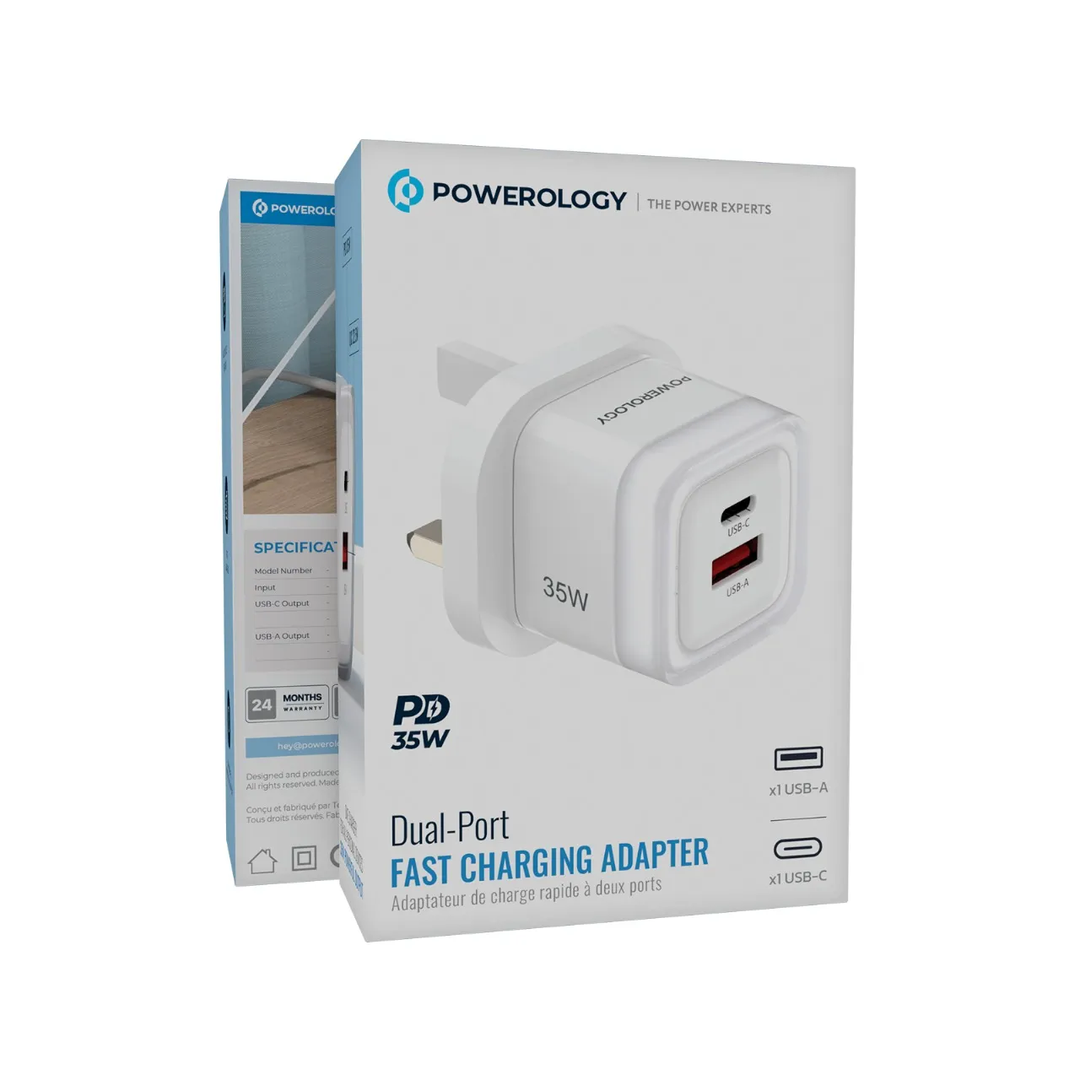 Powerology Lunex Series Dual-Port Fast Charging Adapter