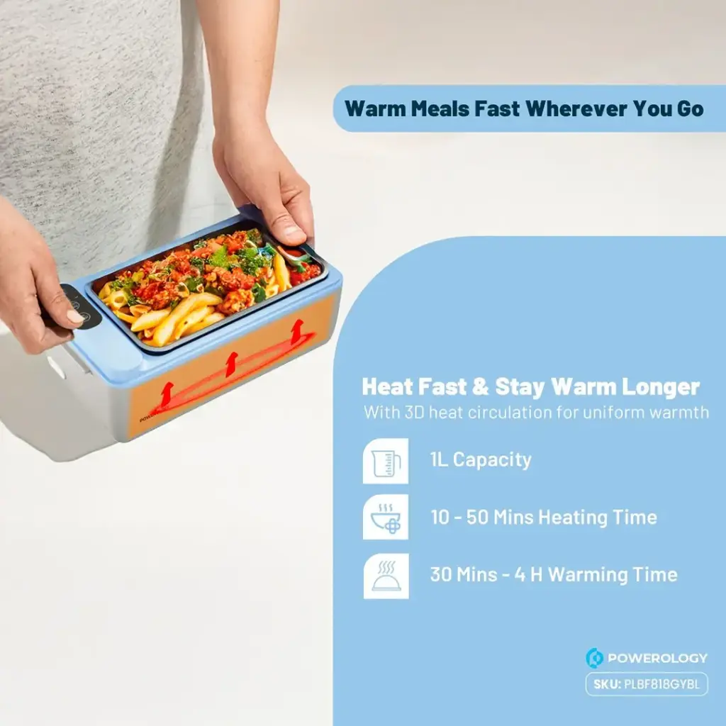 Powerology Lumo Portable Heated Lunch Box - Grey Blue