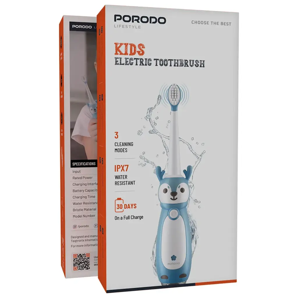 Porodo Kids Electric Toothbrush – Sonic Rechargeable Toothbrush for Children