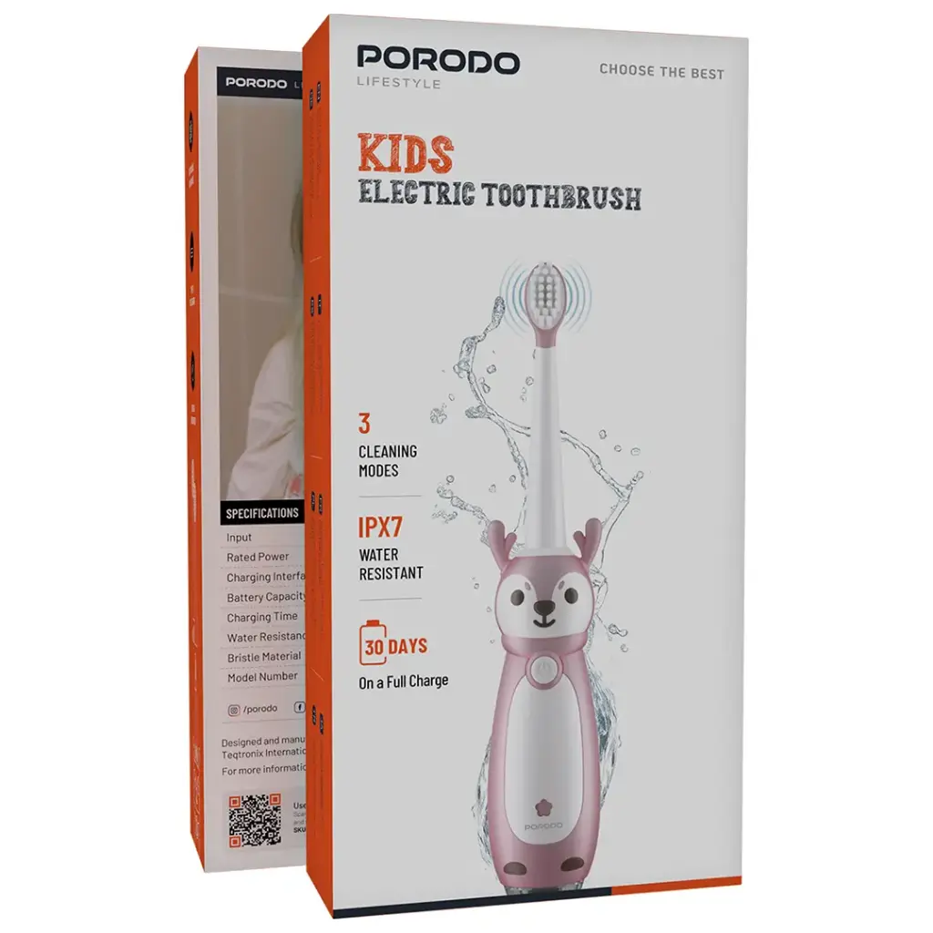 Porodo Kids Electric Toothbrush – Sonic Rechargeable Toothbrush for Children