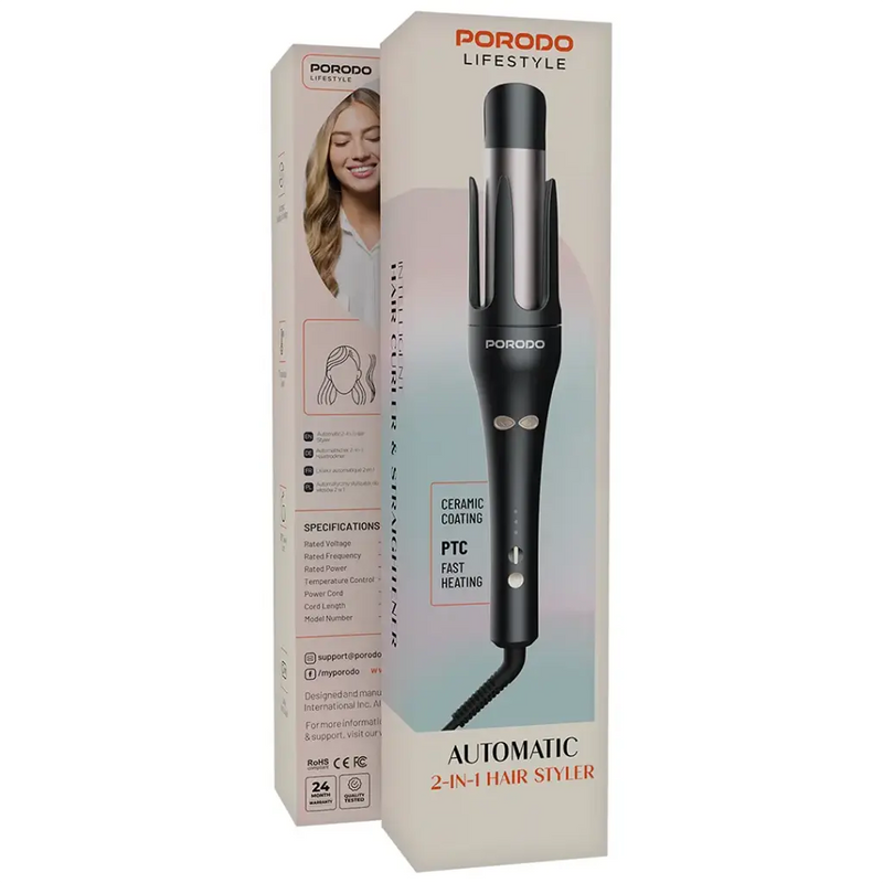 Porodo Lifestyle 2-in-1 Automatic Hair Curler & Straightener