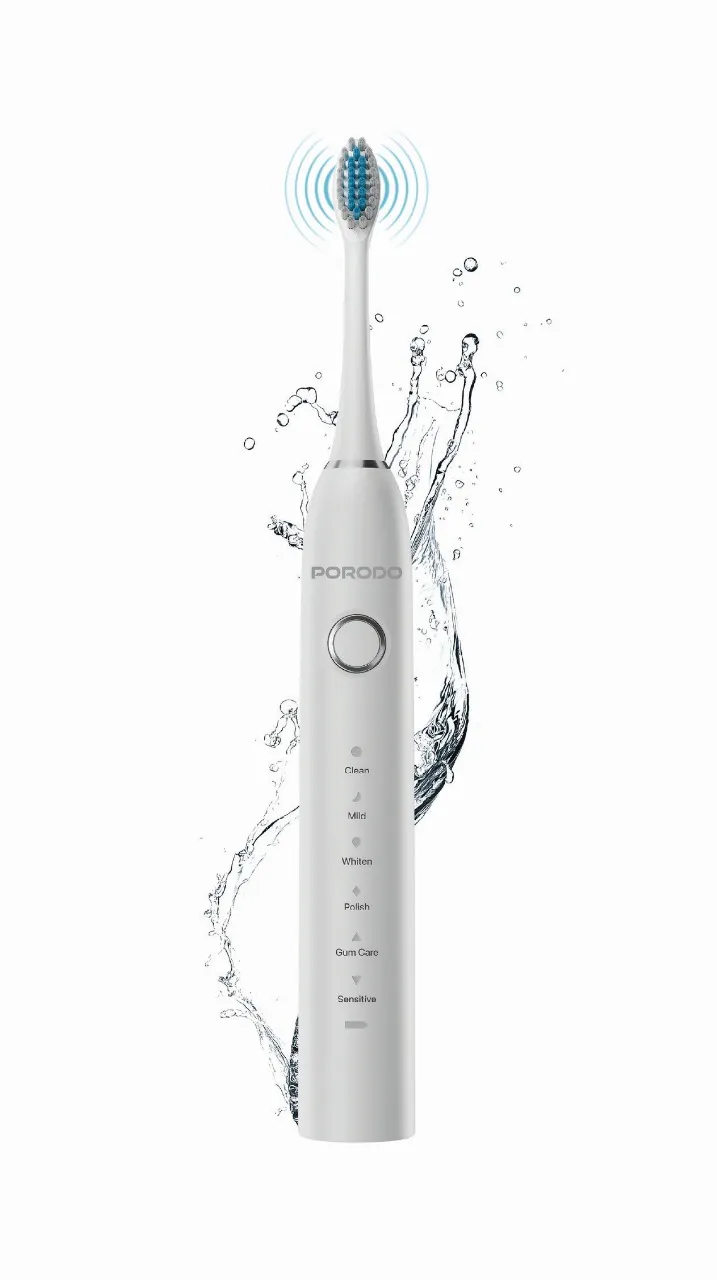 Porodo Lifestyle Smart Sonic 6-Mode Electric Toothbrush with 4 Brush Heads  (WHITE)