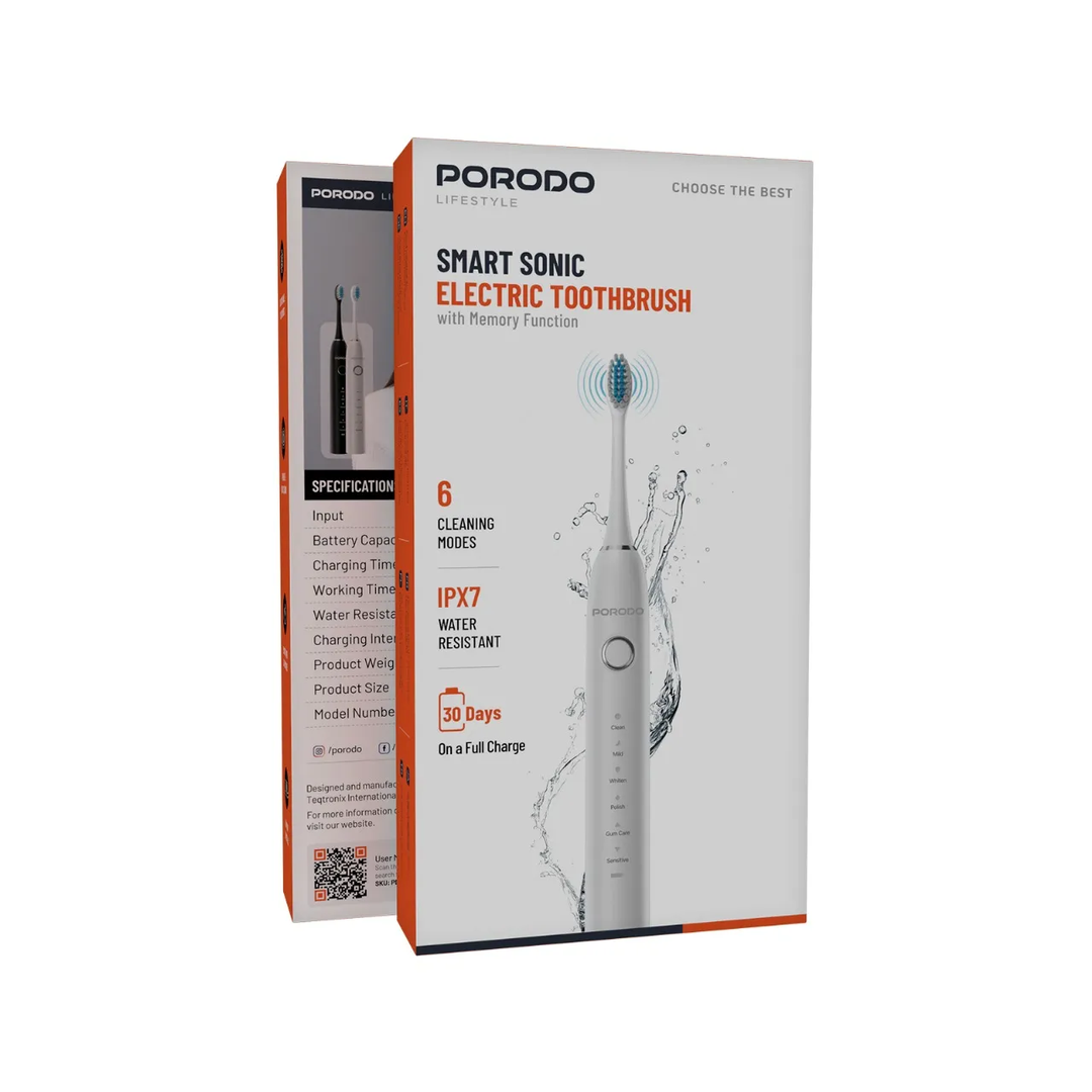 Porodo Lifestyle Smart Sonic 6-Mode Electric Toothbrush with 4 Brush Heads  (WHITE)