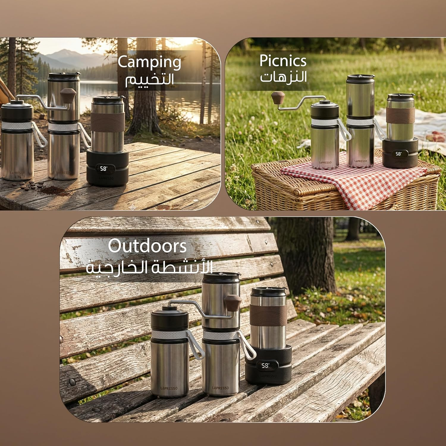 LePresso Grindgo Quattro 4-In-1 Outdoor Coffee Set er - Silver