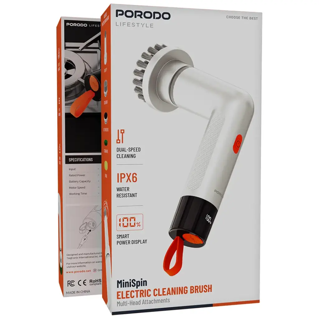 Porodo Lifestyle Mini Spin 10W Mini Electric Cleaning Brush with 5 heads