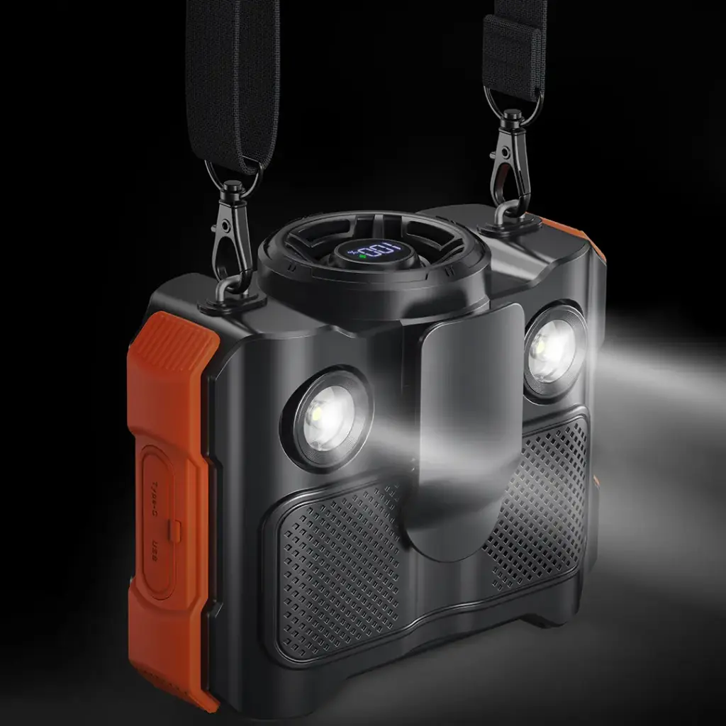 Porodo Lifestyle 8000 mAh Waistfan With Blue Tooth Speaker- Black/Orange
