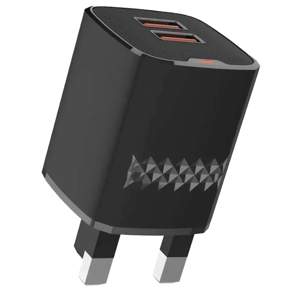 Green Lion Dual Port Wall Charger UK Plug 2 USB-A Port USB-A to Micro 1m Cable -Black