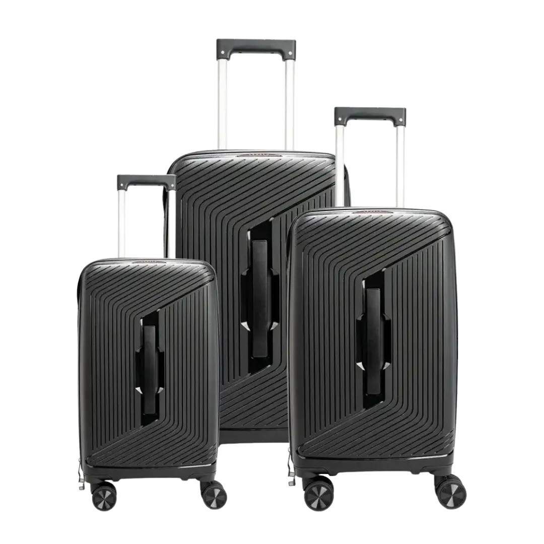 Levelo Tenax PP Unbreakable Set Of 3 Travel Luggage - Black