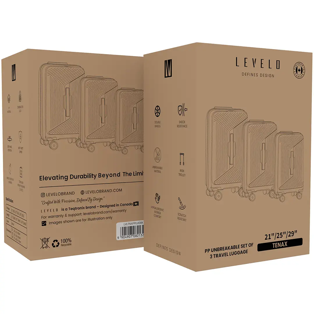 Levelo Tenax PP Unbreakable Set Of 3 Travel Luggage - Black