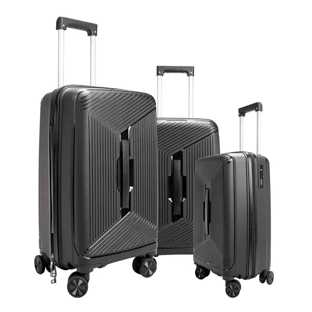 Levelo Tenax PP Unbreakable Set Of 3 Travel Luggage - Black