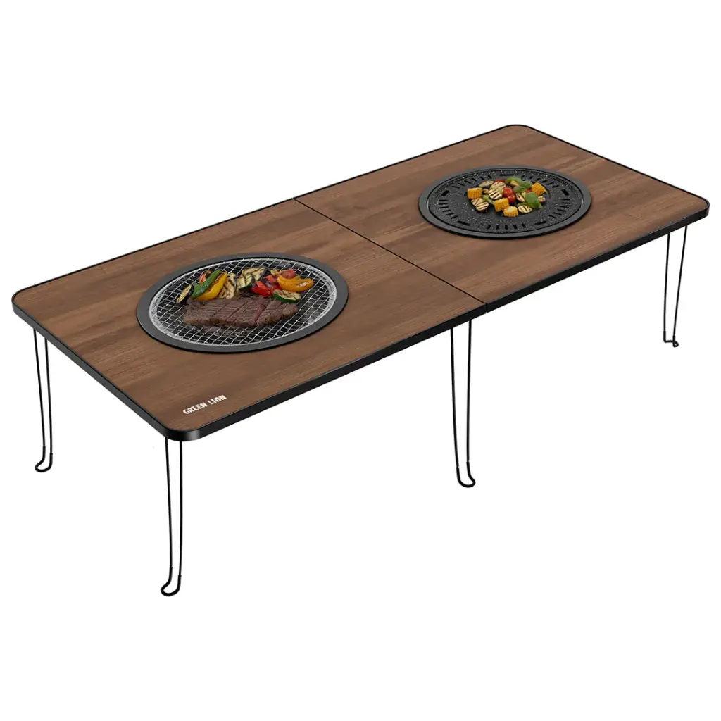 Green Lion Fold Grill Mate Camping BBQ Table - Wood