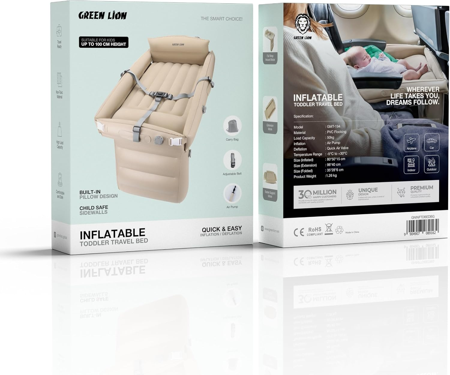 Green Lion Inflatable Toddler Travel Bed