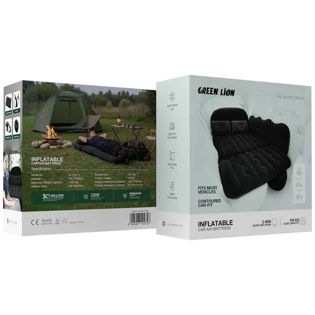 Green Lion Inflatable Car Air Mattress - Black